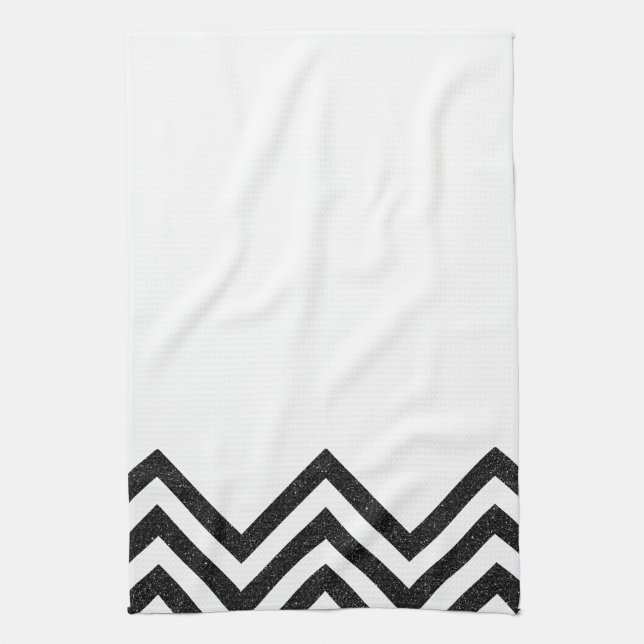 Serviette de cuisine en chevron noir et blanc II (Vertical)