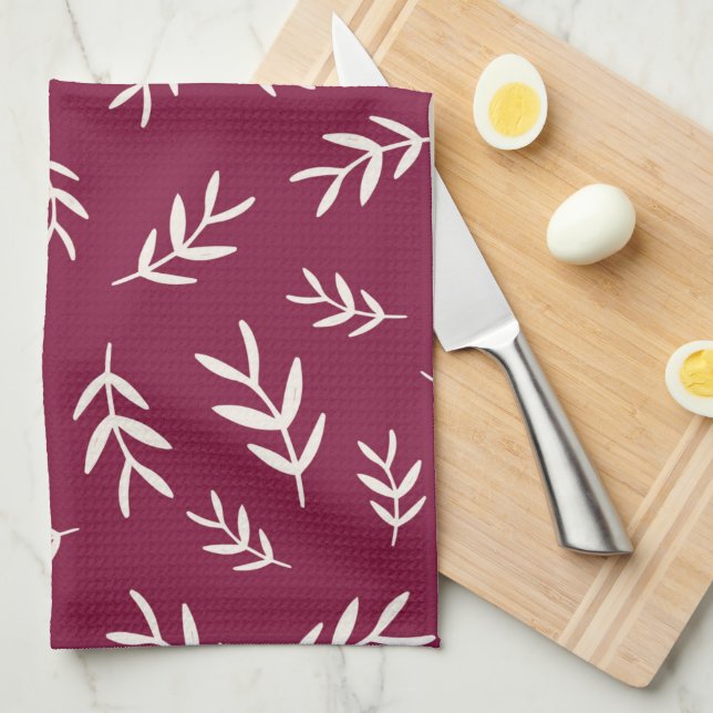 Serviette de cuisine en feuille d'olive rouge de M (Quart Plié)