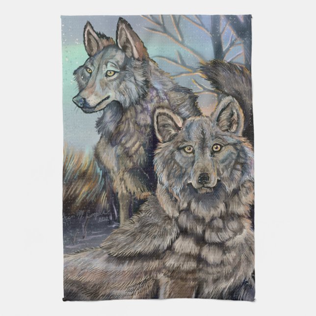 Serviette de cuisine en hiver pour les loups de l' (Vertical)