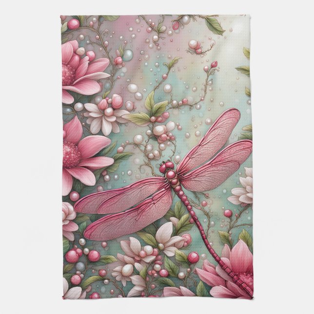 Serviette de cuisine en libellule rose (Vertical)