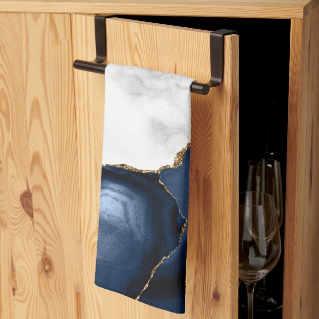 Serviette de cuisine en marbre blanc agate bleu ma (Pliage en tiers)