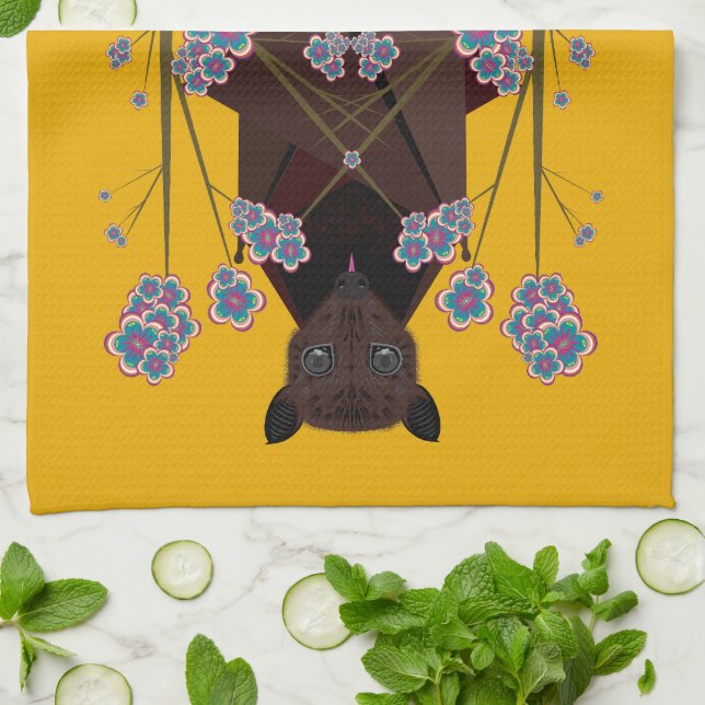 Serviette de cuisine en moutarde Fox volant (Plié)