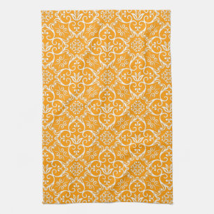Serviette de cuisine en or et blanc Damas
