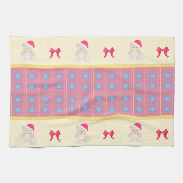 Serviette de cuisine en Teddy de Noël rose (Horizontal)