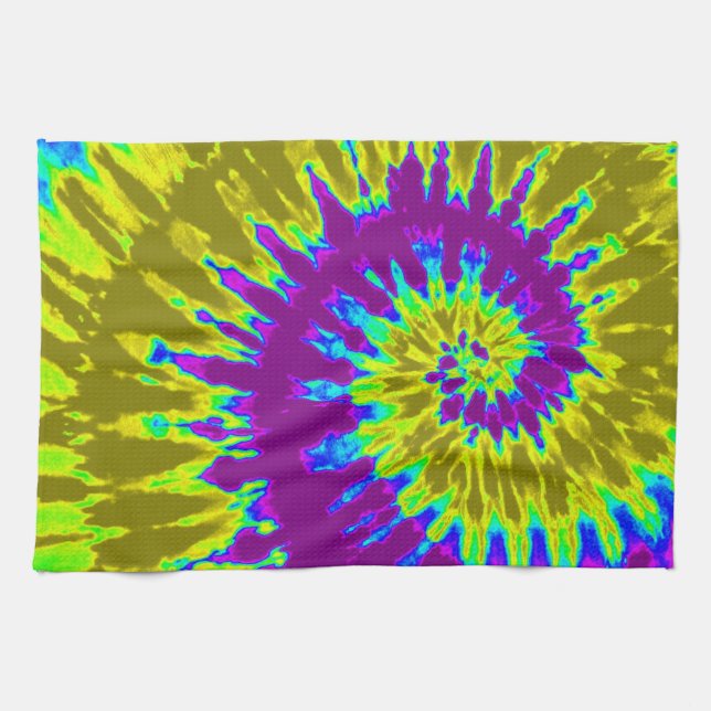 Serviette de cuisine en teinture violet et or (Horizontal)