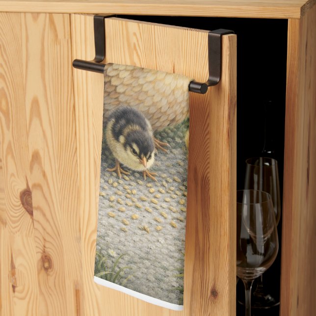 Serviette de cuisine Ferme Poule et Poussins (Pliage en tiers)