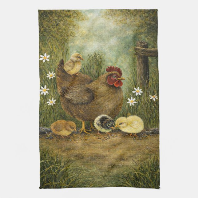 Serviette de cuisine Ferme Poule et Poussins (Vertical)
