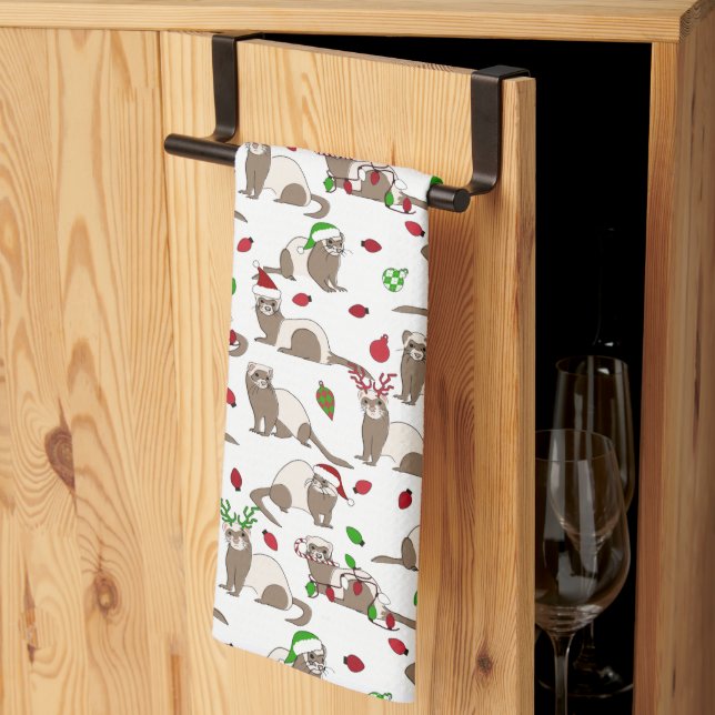 Serviette de cuisine Ferret de Noël (Pliage en tiers)