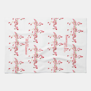Serviette de cuisine flamants roses Noël monogramm