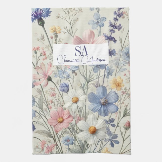 Serviette de cuisine Fleur sauvage personnalisée | (Vertical)