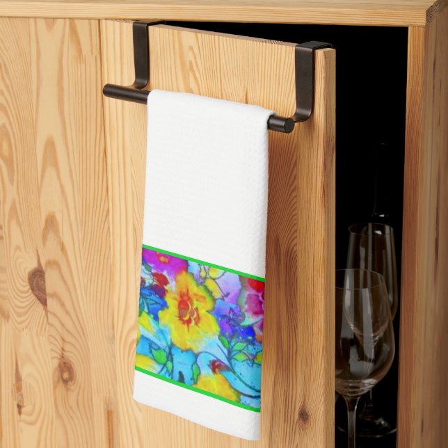 Serviette de cuisine fleurie bleu clair (Pliage en tiers)
