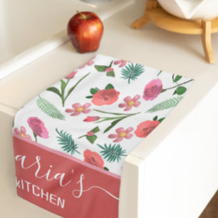 Serviette de cuisine fleurie personnalisée - Nom p