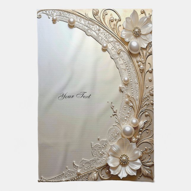 Serviette de cuisine Fleurs blanches modernes Perl (Vertical)