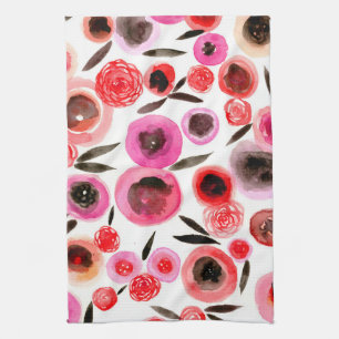 Serviette de cuisine Fleurs noires et rouges