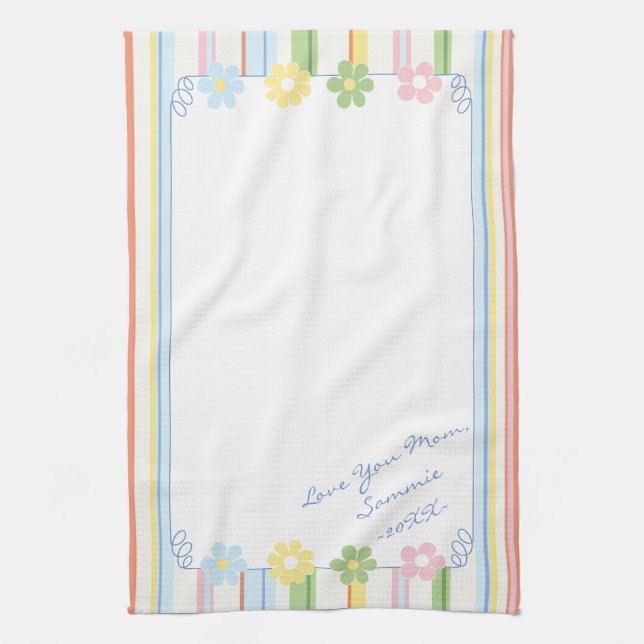 Serviette de cuisine "Fleurs Pastel & Stripes" (Vertical)