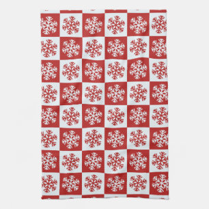 Serviette de cuisine flocon de neige damier rouge