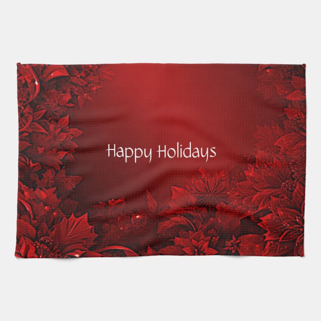 Serviette de cuisine Floral Feuille rouge (Horizontal)