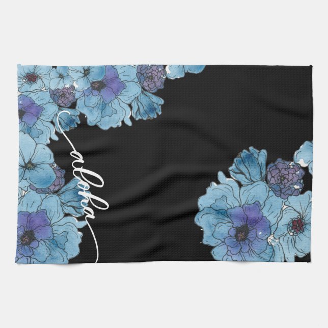 Serviette de cuisine Florale Aloha Bleu (Horizontal)