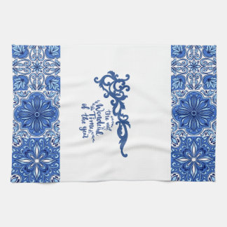 Serviette de cuisine Florale Bleue -