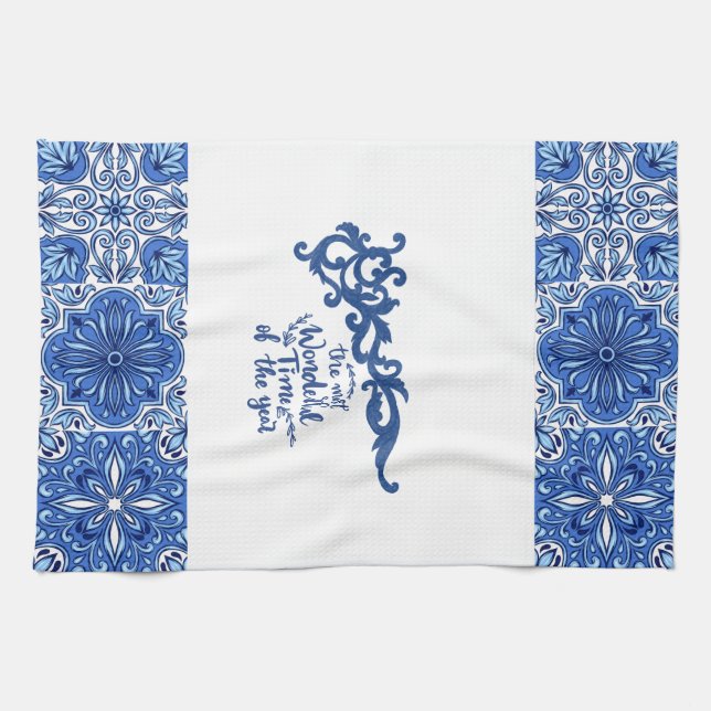 Serviette de cuisine Florale Bleue - (Horizontal)
