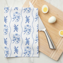 Serviette de cuisine florale bleue et blanche élég