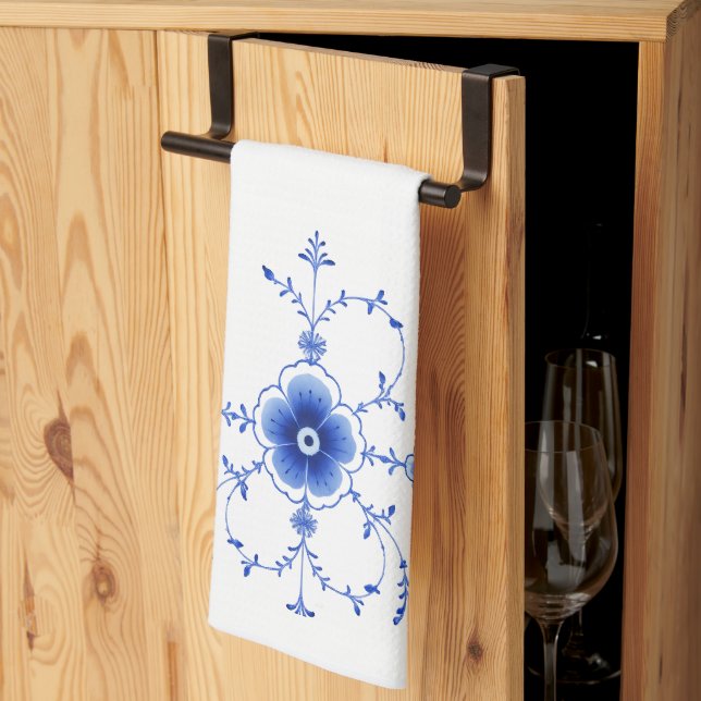Serviette de cuisine florale bleue scandinave (Pliage en tiers)