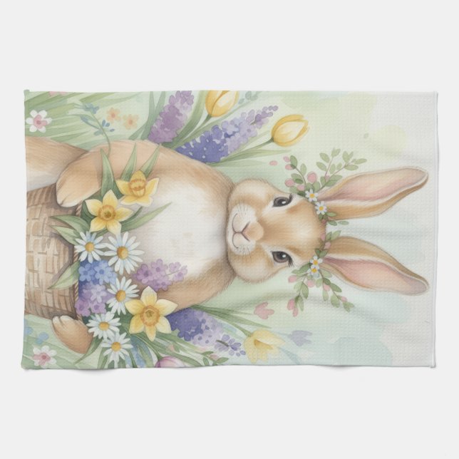 Serviette de cuisine florale de Pâques avec un jol (Horizontal)