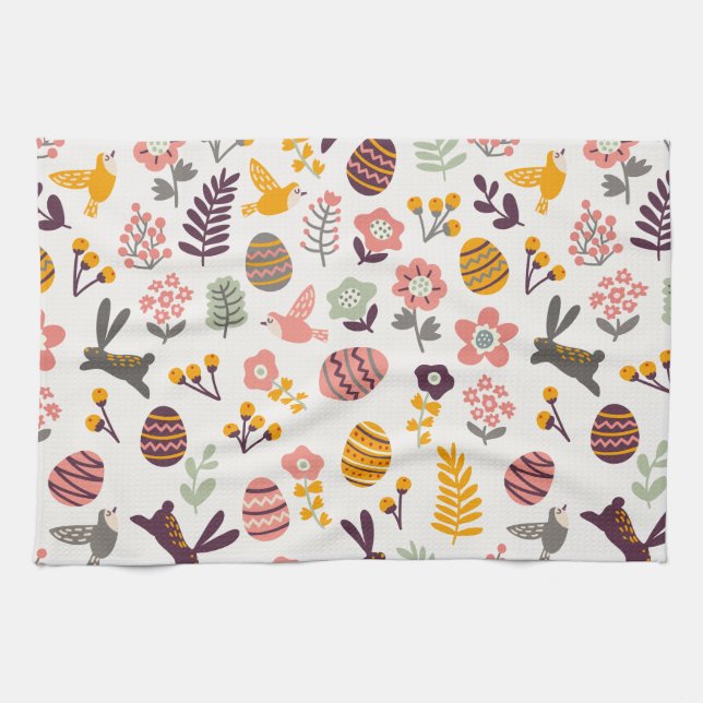 Serviette de cuisine florale du motif | de ressort (Horizontal)