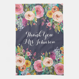 Serviette de cuisine florale peinte par professeur