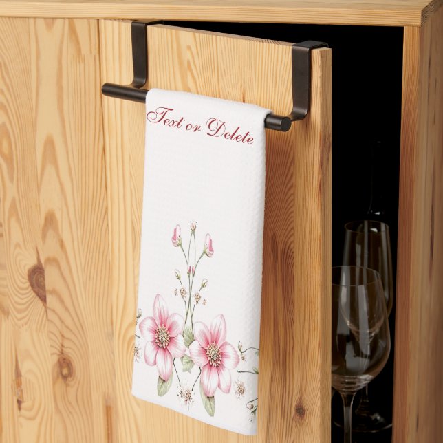 Serviette de cuisine florale rose et blanche éléga (Pliage en tiers)