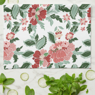 Serviette de cuisine florale rouge/olive