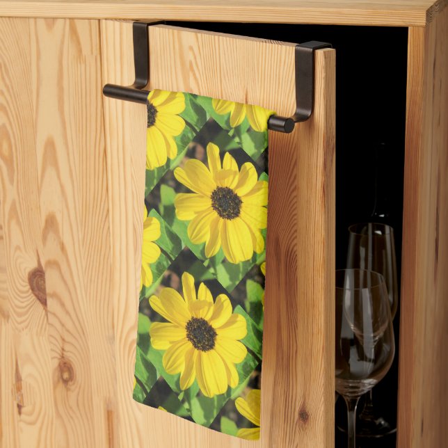 Serviette de cuisine florale Susan Black Eyed (Pliage en tiers)