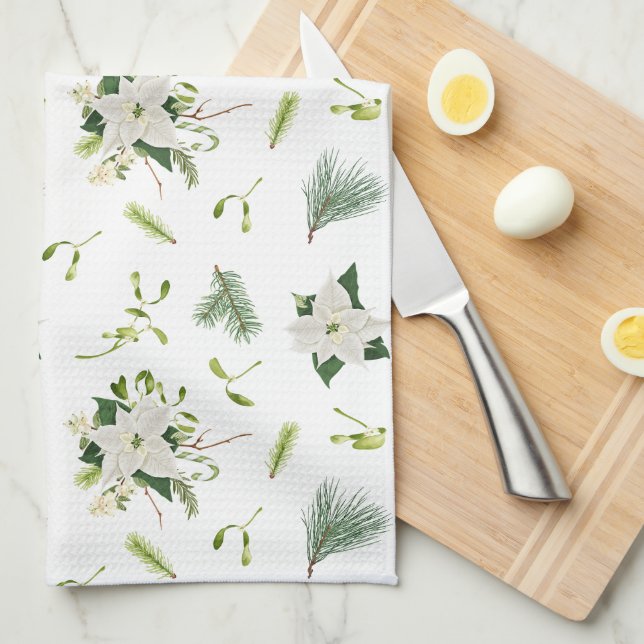 Serviette de cuisine florale verte et blanche douc (Quart Plié)