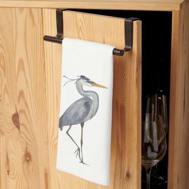Serviette de cuisine Great Blue Heron Aquarelle (Pliage en tiers)
