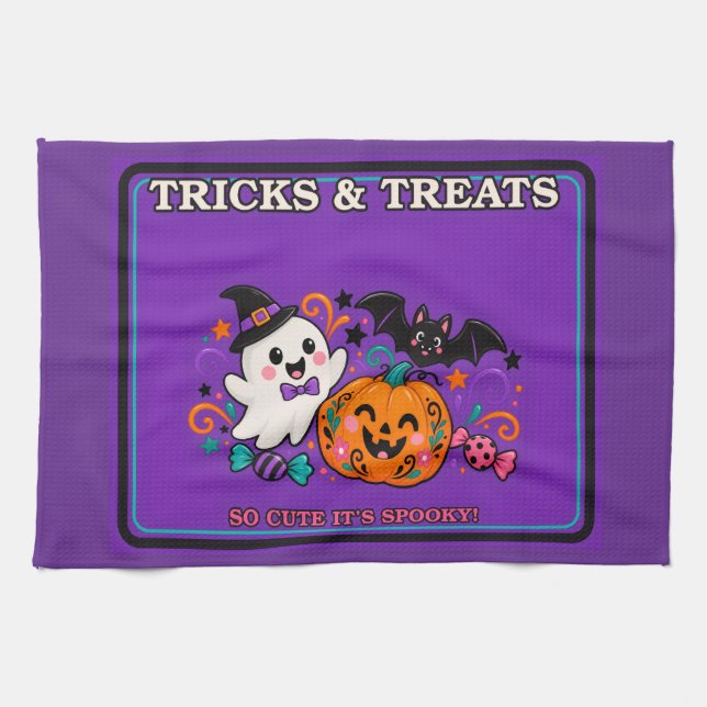 Serviette de cuisine Halloween mignonne et effraya (Horizontal)