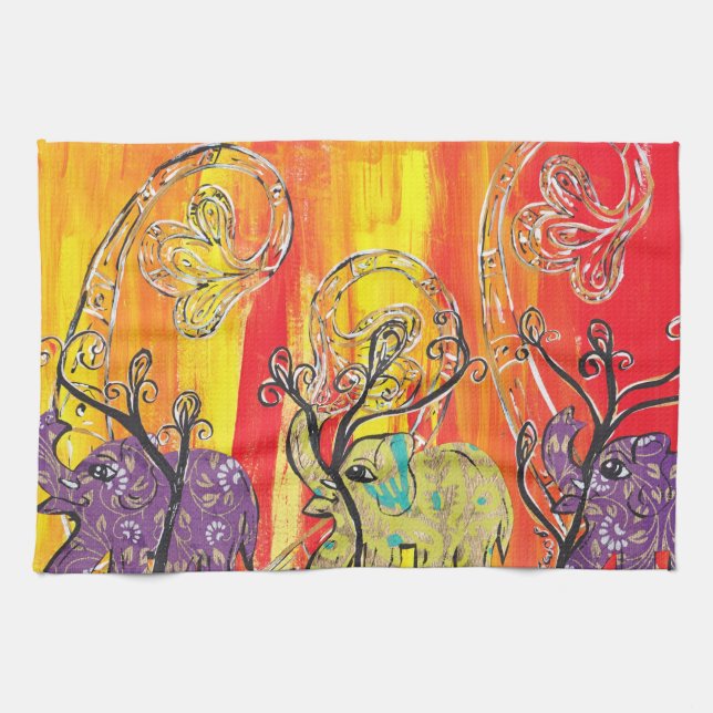 Serviette de cuisine heureuse de défilé d'éléphant (Horizontal)