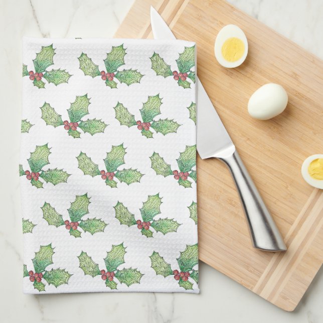 Serviette de cuisine Holly Jolly imprimé (Quart Plié)