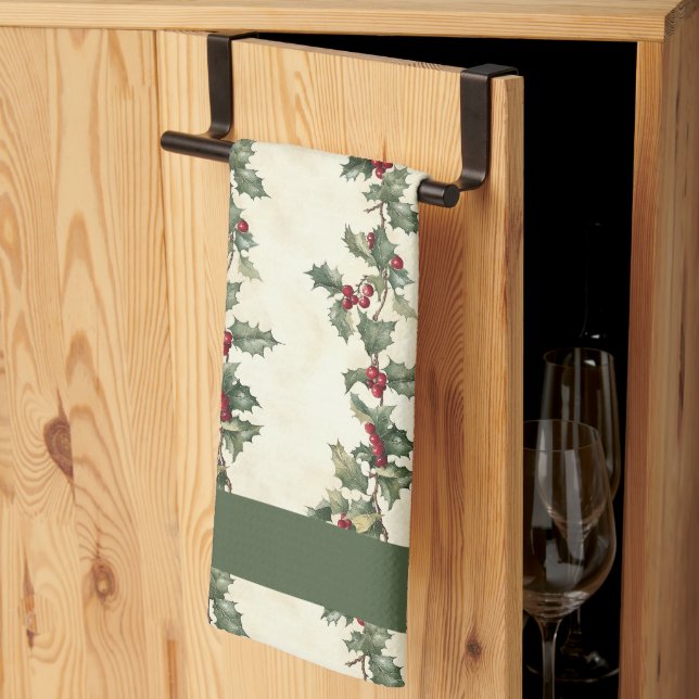 Serviette de cuisine Holly Motif (Pliage en tiers)