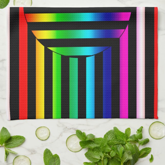 Serviette de cuisine - Illusion optique rayée (Plié)