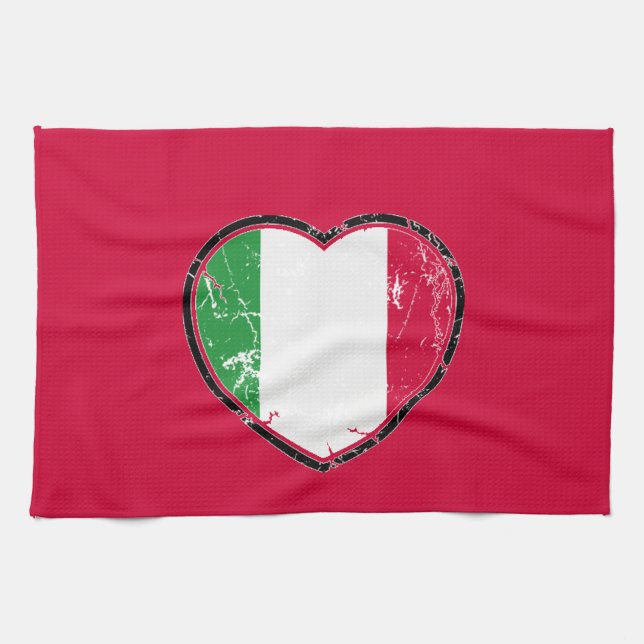 Serviette de cuisine italienne de coeur de drapeau (Horizontal)