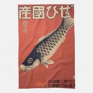 Serviette de cuisine japonaise vintage de poissons