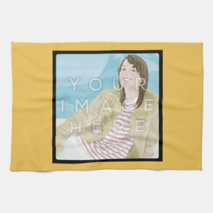 Serviette de cuisine jaune personnalisée par photo