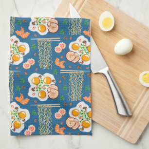 Serviette de cuisine joueuse avec nouilles et oeuf