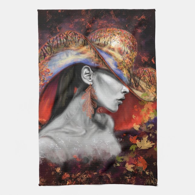 Serviette de cuisine Lady d'automne - Peinture Art (Vertical)