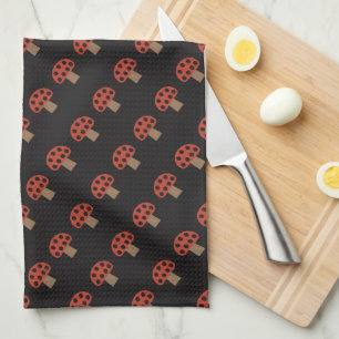Serviette de cuisine lunatique rouge de champignon