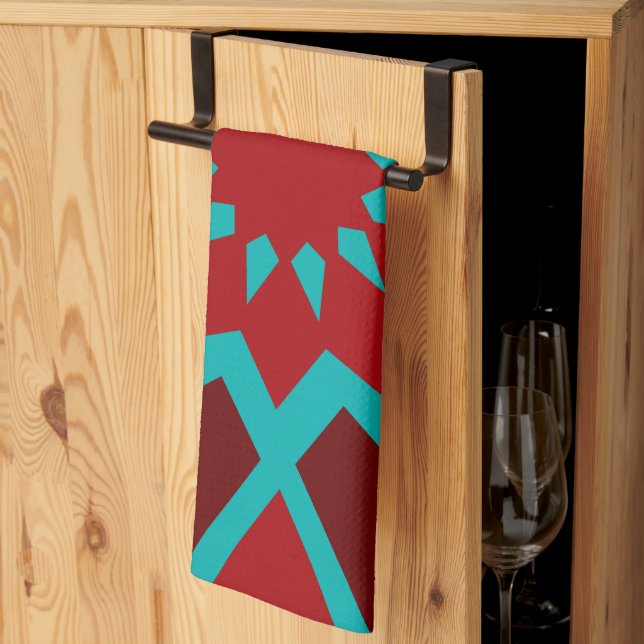Serviette De Cuisine Marocaine Turquoise Et Rouge  (Pliage en tiers)
