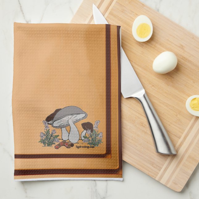 serviette de cuisine marron champignon chenille go (Quart Plié)