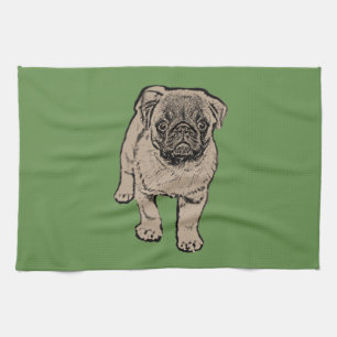 Serviette de cuisine mignonne de carlin - vert