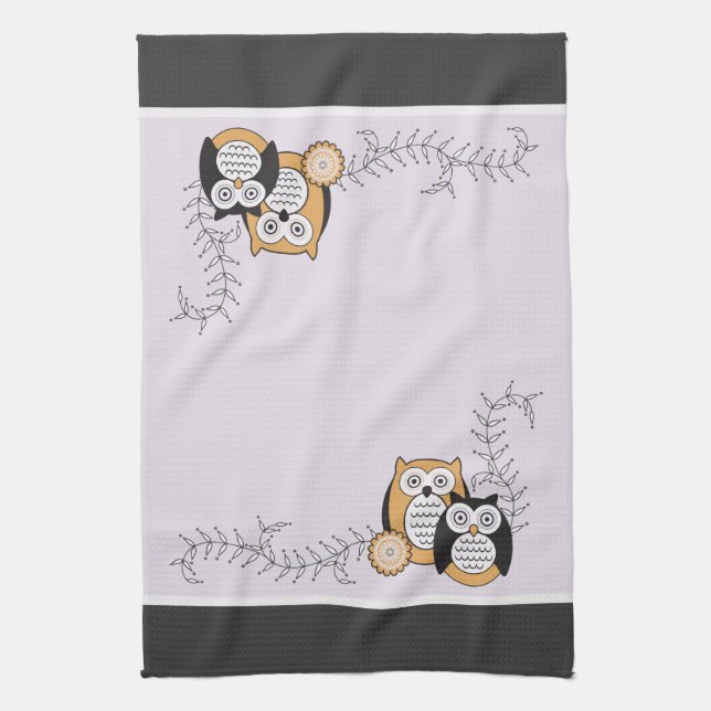 Serviette de cuisine moderne de hiboux (Vertical)