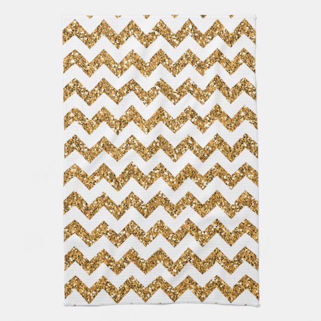 Serviette de cuisine moderne en or Glitt Chevron i (Vertical)